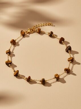 Tiger’s Eye 18k Gold Stainless Steel Gemstone Chip Bracelet